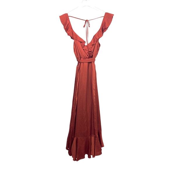 Show Me Your MuMu Samantha Ruffle Wrap Dress in Copper Size Medium - Picture 3 of 4